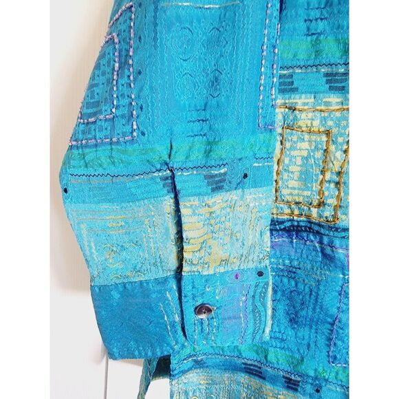 Chico's Design 1 Blouse Size Med. Button-Up Beaded Sequin Aqua 3/4 Slv. Vintage - Picture 4 of 8